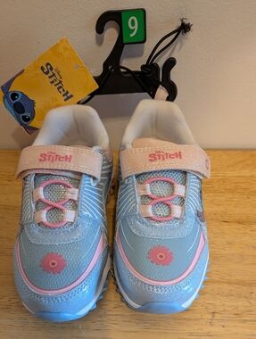Disney Stitch Girls' Light Blue & Pink Glitter Sneakers - Size 9